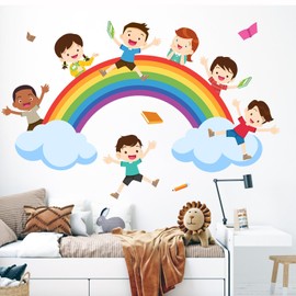Eutecado Watercolor Rainbow Wall Decals Educational Wall Stickers for Kids Room, Large Rainbow Cloud Wall Decor Students Reading Art Murals Peel and Stick Decorations for Nursery Classroom