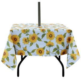 EHouseHome Outdoor Indoor 60inch SquareTablecloth with Umbrella Hole and Zipper, Waterproof Zippered Patio Table Cloths, Spring/Summer Table Covers for Backyard Circular Table/BBQs/Picnic