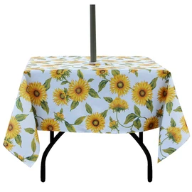 EHouseHome Outdoor Indoor 60inch SquareTablecloth with Umbrella Hole and Zipper, Waterproof Zippered Patio Table Cloths, Spring/Summer Table Covers for Backyard Circular Table/BBQs/Picnic
