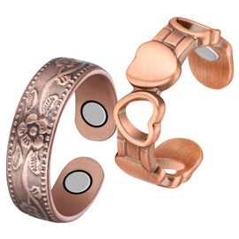 Feraco 2 PCS Copper Magnetic Therapy Rings for Women,99.99% Pure Copper Thumb Ring with Magnets