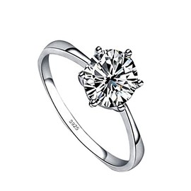 1.0 Carat Solitaire Cubic Zirconia 925 Sterling Silver Plated Wedding Band Promise Engagement Rings for Women