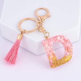 Rohans Pink and Gold Resin Alphabet Initial Letter Keychain, Bag Charm, Key Ring with Lobster Clasp (D)