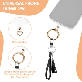 simarro 6Pcs Phone Lanyard Patch Pad with 6 Metal Spring Rings, Universal Phone Tether Tab Phone Strap Connector Multifunctional Mobile Phone Lanyard Patch for Most Cell Phones Cases(Gold)