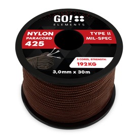 GO!elements 30 m Paracord Rope Made of Tear-Resistant Nylon - 3 mm Paracord 425 Type II Max. 192 kg - Cords as Outdoor Rope, All-Purpose Rope, Survival Rope, Bracelet, Dog Lead, Nylon Cord, Colour: