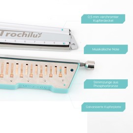 JDR Trochilus 10 Holes Chromatic Harmonica Key G Armonica Valveless Harp Harmonica with Case for Adults Professionals Beginners Children Game Changer (Blues/Ritcher Tuning Key G)