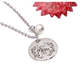 'Best Mom Ever' with Pearl Silver Charm Necklace (Stainless Steel) Miss Fit Boutique