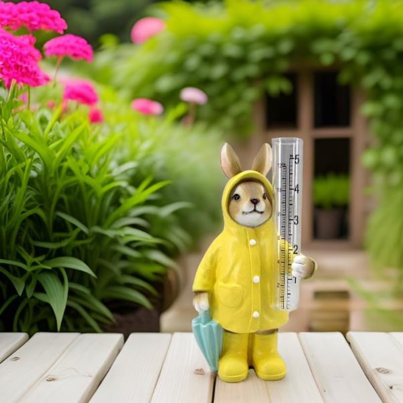 The Bridge Collection Raincoat Bunny Rain Gauge-Cute Rabbit Spring Garden