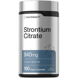 Horbäach - Citrato de estroncio 940 mg - 180 cápsulas - Suplemento sin OMG y sin gluten