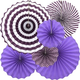 Hocansen 6Pcs Paper Fans Party Decoration 8" 12" 16" Hanging Fiesta Paper Fans Round Pattern Paper Garland for Birthday Wedding (Purple/ZS)