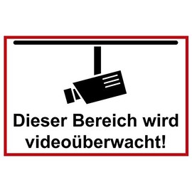 Surveillance Sign | 30 x 20 cm | "Dieser Bereich wird videoüberwacht” | Sign 3 mm | Aluminium or Rigid Foam [German Text]