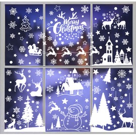 MIUTME 145 Christmas Window Stickers, 9 Sheets Christmas Window Stickers, Reusable Christmas Window Stickers for Glass, White Christmas Snowflake Window Stickers, Double Sided for