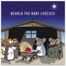Twizler Merry Christmas Card with Baby Cheeses - Happy Christmas Card - Xmas Card - Funny Christmas Card - Womens Christmas Card for Her Female - Mens Christmas Card for Him Male