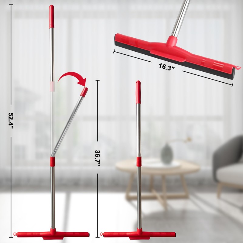 Water Broom & Floor Squeegee Scrubber with 51" Adjustable Pole