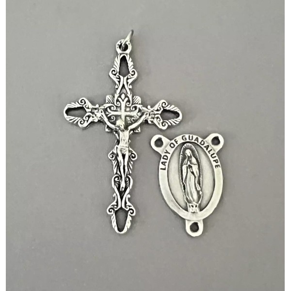 ITALY Open Flare Rosary CENTERPIECE CRUCIFIX Lady Guadalupe Virgen de