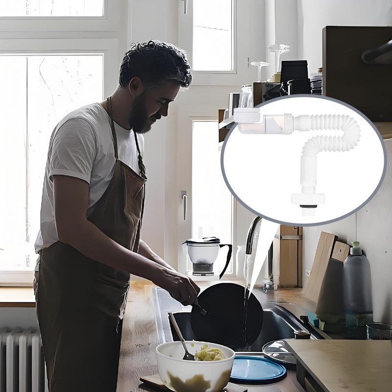 1 1/4 Inch Space-Saving Siphon Washbasin, Sink Drain Fitting, Expandable