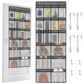 SelfTek Over Door Storage, Hanging Storage Organiser with Mesh Pockets Hanging Shoe Storage with Hangers and Hooks Back of Door Storage for Bedroom, Bathroom, Toiletries, Toys