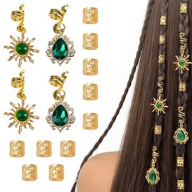 DWFEYOI Metall Hair Accessories, 14 Stück Böhmen Dreadlocks Haarschmuck, Gold-Haarschmuck für Zöpfe, Ringe Clips Haarringe, Zopfschmuck mit Goldenen Anhängern, Haaranhänger für Frauen