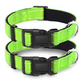 LIEVUIKEN 2 Pack Reflective Dog Collar with Safety Locking Buckle, Adjustable Soft Breathable Comfortable Nylon Pet Collar for Small, Medium and Large Dogs, Green, XS