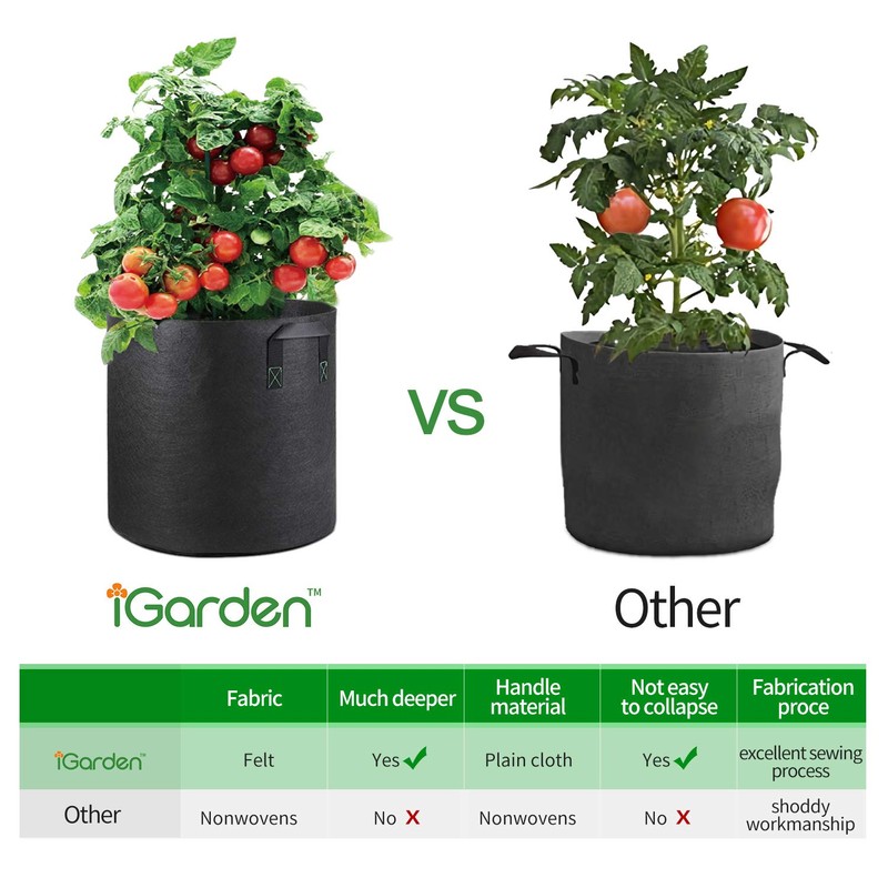 iGarden Grow Bags Tall, 10 Gallon Grow Pots 6 Pack