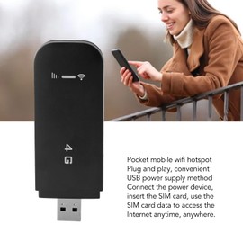 4G LTE USB Hotspot, Portable WPA WPA2 WiFi Encryption Router with SIM Card Slot, Support Up to 10 Devices, Plug and Play Internet Access Devices for Home Travel (Black)