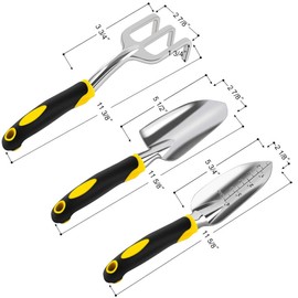 LANSONTECH 5 Piece Gardening Tools Set Including Transplanting Spade, Trowel, Cultivator, Pruner and Gardening Gloves, Garden Tools Kit with Heavy Duty Cast-Aluminium Heads & Ergonomic