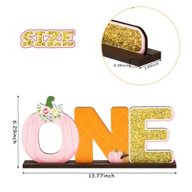 AwserTantue Pink Pumpkin ONE Letter Sign - 1Pcs Glitter Pumpkin Wooden Table Centerpiece One Year Old Baby Shower Wood Sign for Kids Girls First 1st Birthday Party Table Decoration Ornament Photo Prop