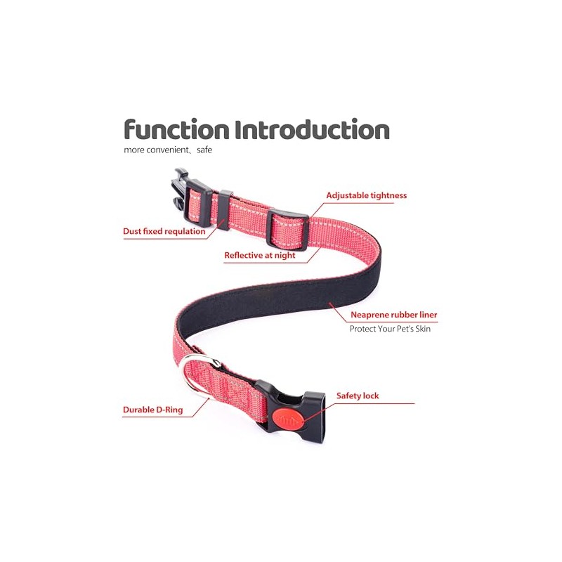 Reflective Nylon Dog Collar with Safety Buckle, Adjustable Pet Collars