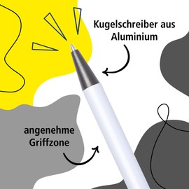 Online Soft Metal Ballpoint Pen, Aluminium Retractable Ballpoint Pen, Interchangeable Large Capacity Refill, Blue Writing, Indelible, Pure White with Soft Touch Feeling, Metal Clip