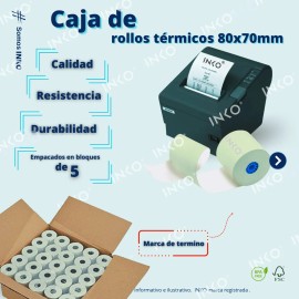 05 Rollos Papel Térmico 80x70 Color Verde Impresora 80mm Color Verde claro INKO