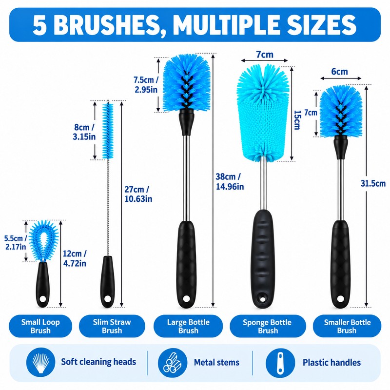 Bottle Cleaning Brush Set for Water Bottles – Stainless Steel