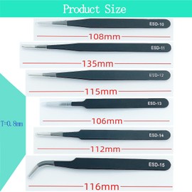 6Pcs ESD Tweezers Set Precision Tweezers Set ，Anti-Static Stainless with Storage Canvas Bag，for Craft,Electronics Repair,jewelry repair,Laboratory Work Etc