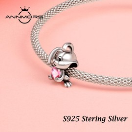 Annmors 925 Sterling Silver Charms fit Bracelets Necklaces Rabbit Heart Dangle Beads with 5A Cubic Zirconia Christmas Valentine Mother's Day Gift Charms for Women