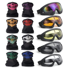SMOTRCC 13PCS Dirt Bike Goggles for Men, 5 ATV Riding Motocross Goggles with UV Protection & 8 Breathable Bandana Face Masks for Offroad Motorcycle, Dirtbike, Ski, and Snowboard