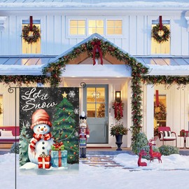 DECORLUXES Welcome Christmas Garden Flag 12x18 Inch Double Sided Outside, Snowman Sign Festive Holiday Yard Outdoor Decorative (1 Garden Flag)