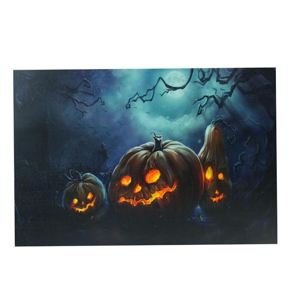 Northlight LED Lighted Spooky Halloween Jack-O-Lanterns Canvas Wall Art, 15.75"