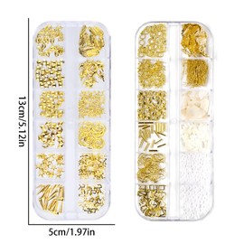 24 Shapes 3D Gold Nail Charms Nail Art Metal Decals Gold Foil Nail Glitters Sequins Nail Gems Rhinestones Conch Starfish Nail Art Decorations Kit Pearl Nail Stuff Nail Accessories Charms for Nails