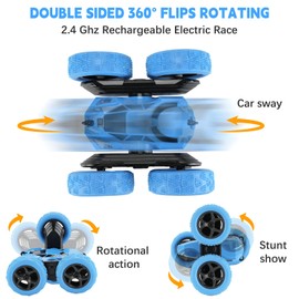 Remote Control Car for Kids Ages 6+, RC Cars Stunt Car Toy 4WD 2.4Ghz Double Sided 360° Rotating, RC Cars with Headlights, Drift RC Race Car Birthday Christmas for Boys 6 7 8 9 10 11 12 (Blue)