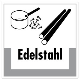 Sticker Note Waste Labelling "Stainless Steel" Waste Disposal Recycling Sign Film, Grey, 5-40 cm, Made in Germany, Sizes Name: 20 x 20 cm