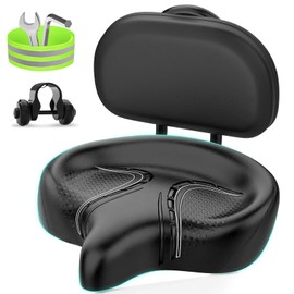 BLUEWIND Oversized Bike Seat with Backrest, Design for Electric Bike, High Memory Foam of Bicycle Seat Replacement for Tricycle for Men & Women (Black with Backrest)