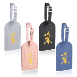 Pack of 4 Suitcase Tags, Address Tag, ID Tag, Leather Luggage Tag, Identification of Luggage when Travelling (Pink)