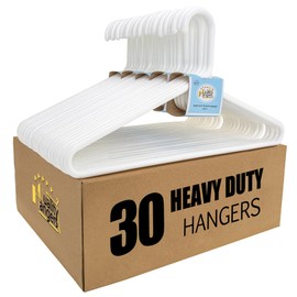 Quality White Plastic Hangers 30 Pack - Super Heavy Duty Multipack for Clothes - Thick Strong Standard Closet Clothing Hangers with Hook for Scarves and Belts-17 for Coats (White, 30)