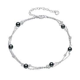 Black Pearl Anklet for Women S925 Sterling Silver Adjustable Bead Layered Plus Ankle Bracelet Beach Jewelry Gift (blue 2)