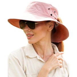 FURTALK Sun Hat for Women Men UV Protection Safari Hat Womens Summer Wide Brim Packable UPF80 Hiking Fishing Cowboy Style hat Pink