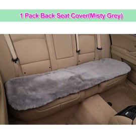 OGLAND Fluffy Genuine Sheepskin Car Back Seat Cover for Auto Fuzzy Interior Accessories with Soft Wool Eco-Friendly Natural Fur Non-Slip (Misty Gray, Back)