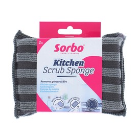Sorbo Kitchen Scrub Sponge, Scrub Stipes on Microfibre Sponge, Shiny and Streakless Result, Ultra Absorbent, Grey