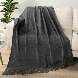 PAVILIA Dark Gray Knit Throw Blanket for Couch Bed, Soft Knitted Farmhouse Sofa Throw for Living Room, Lightweight Decorative Summer Throw Blanket for Chair, Outdoor Textured Boho Blanket, 50x60