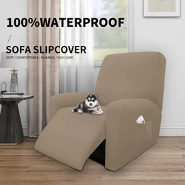 Easy-Going 4 Pieces 100% Dual Waterproof Recliner Cover Stretch Soft Couch Cover for Dogs, Sofa Slipcover for Recliner Couch Leakproof Furniture Protector for Kids, Pets Camel