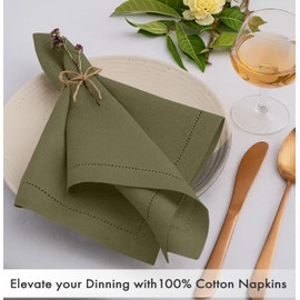 Ruvanti Cloth Napkins - 100% Cotton Dinner Napkins, Hem Stitched Corners, 18x18 Inch, 12 Pack - Soft, Absorbent, Durable, Reusable, Wrinkle Resistant for Formal Dining & Everyday Use - Capulet Olive