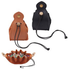 ANATTASOUL 2 styles, each 1pc Dice Bag Vintage Medieval Lea-ther Drawstring Pouch Portable Coin Purse Rivets Belt Pouch Chess Card Jewelry Dice Storage Bag