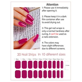 Semi Cured Gel Nail Strips, 20pcs Gel Nail Stickers UV, Gel Nail Wraps for Home Nails DIY (Red Plum)